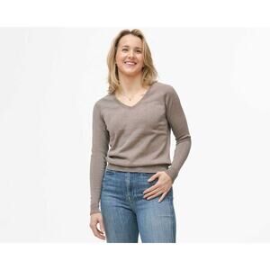 Oliver Charles Summer V Neck Heathered Brown Long Sleeve Sweater Size Medium